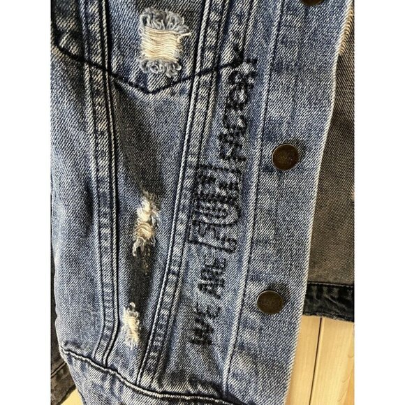 For the Republic Jean Jacket Distressed Denim Embroidered Size XS Unisex - Picture 6 of 10